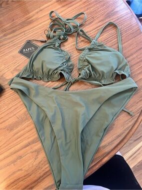 Zaful Sage Green Twist Bandeau Bikini Top